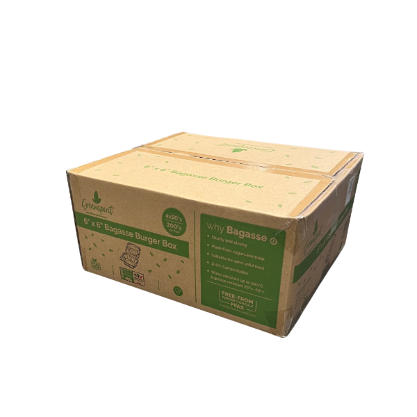 6"x6" Bagasse Burger Box (4x50) - PFAS FREE