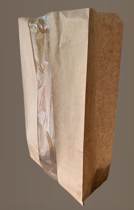Small brown kraft bag with opp window (L)175 (W)80 (H)340mm