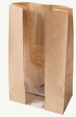 Brown KRAFT treat bag with window (L)150mm (W)95mm (H)250mm