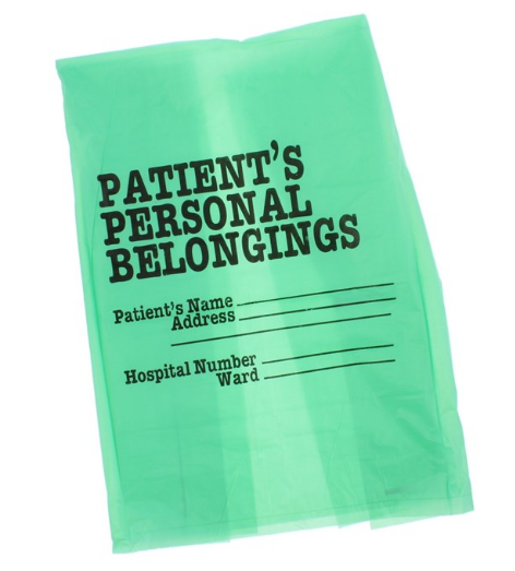 HD PATIENTS PERSONAL BELONGINGS BAG GREEN 80 GAUGE