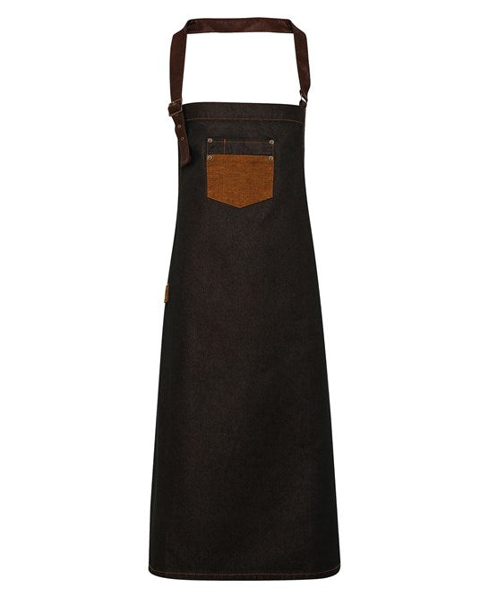 Division waxed-look denim bib apron with faux leather