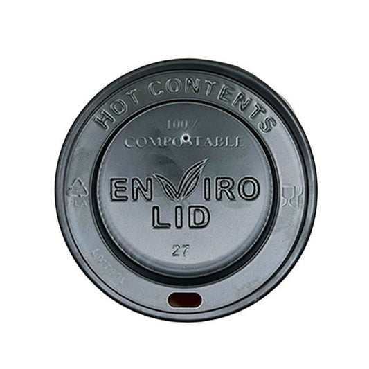 80mm Black Compostable Hot Cup Lids (8oz) (10x100)