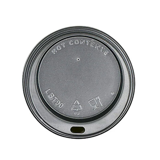 80mm Black Hot Cup Lids - Huh - (8oz) (10x100)