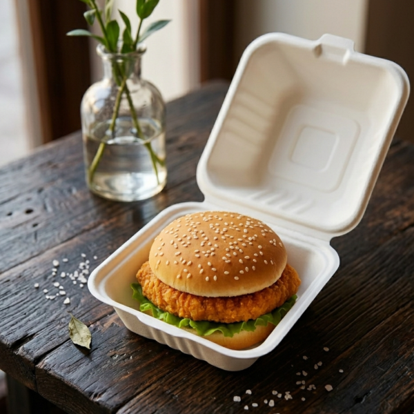 6"x6" Bagasse Burger Box (4x50) - PFAS FREE