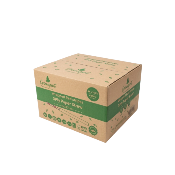 6x197mm, 3ply, Greenspirit Paper Straws Red Stripes (50x100)