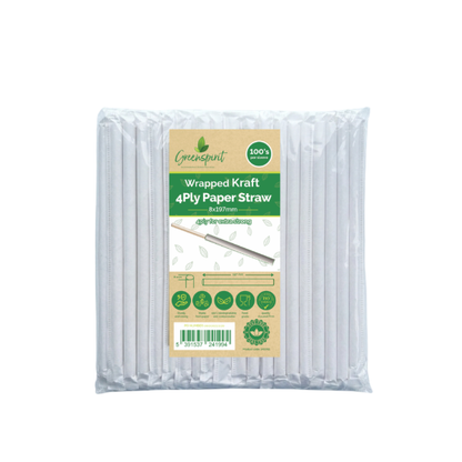 8x197mm, 4ply, Wrapped GS Paper Straws Kraft (48x100)
