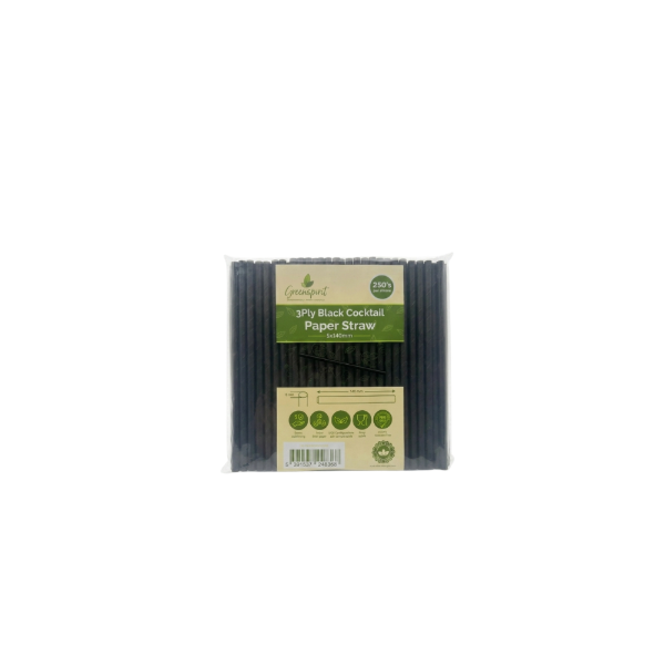 5x140mm 3ply Greenspirit Paper Cocktail Straws Black(20x250)