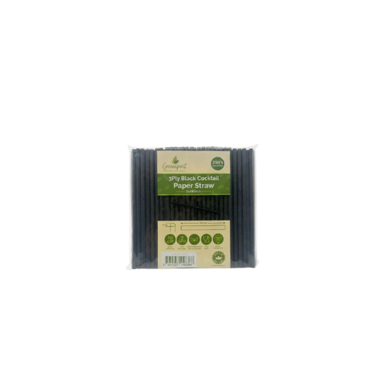 5x140mm 3ply Greenspirit Paper Cocktail Straws Black(20x250)