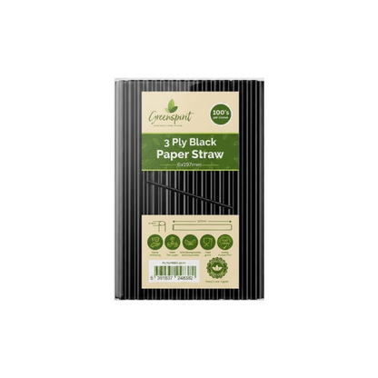 6x197mm, 3ply, Greenspirit Paper Straws Black (50x100)