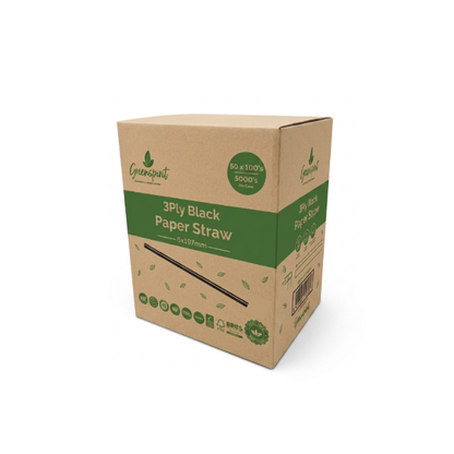 6x197mm, 3ply, Greenspirit Paper Straws Black (50x100)