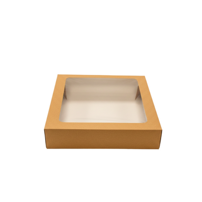 9x9x2" Kraft brown apple tart box with window (2x25) 50 units