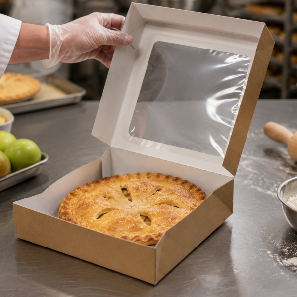 9x9x2" Kraft brown apple tart box with window (2x25) 50 units