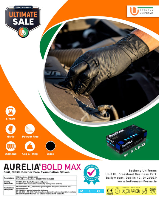 BoldMax Black Nitrile Powder Free Gloves 50pk