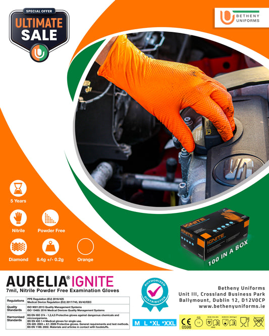 Ignite -Heavy-Duty Orange Nitrile Gloves – Diamond Grip Industrial Gloves