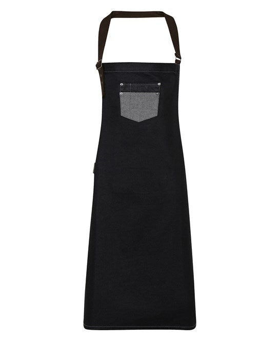 Division waxed-look denim bib apron with faux leather
