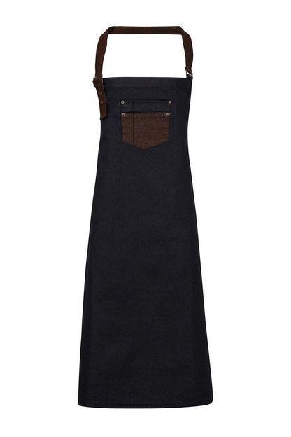 Division waxed-look denim bib apron with faux leather